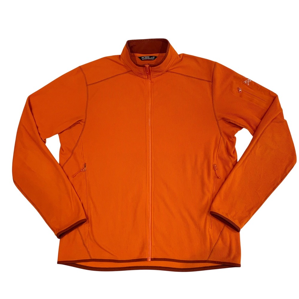 Arcteryx Delta LT Full Zip Grid Fleece Jacket Mens Large Orange Hiking Mid Layer